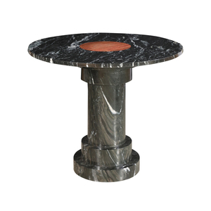 Table à manger ronde en marbre noir naturel exotique, piédestal moderne, incrustation de pierre artistique, mobilier de luxe pour villa, salle à manger, salon - Product Image 1