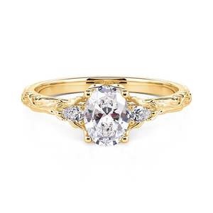 Anillo de Compromiso Jeulia Ovalado con Tres Diamantes en Platino con Acabado en Rodio - Product Image 3