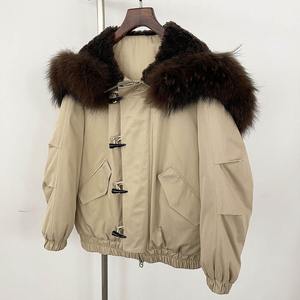 Nouveau femmes hiver court matelassé manteau peau de mouton toile réversible écologique imperméable respirant Polyester/loutre Ribbet fourrure - Product Image 3