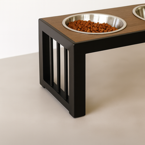 Pet Feeder with Acacia Wood Top MDF Veneer Metal Legs Stainless Steel Bowls, 22.4 x 12 x 10.6 in - Product Image 6
