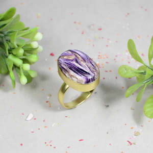 Anillo de declaración bonito y delicado de Plata de Ley 92,5 certificado IGI platino Charoite piedra preciosa cojín corte patrón geométrico certificado - Product Image 5