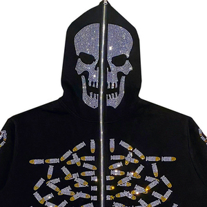 ชุดเสื้อมีฮู้ดผ้าฟลีซฟอกสีกรดมีซิปพิมพ์ลายดิจิทัลสำหรับฤดูหนาวพร้อมโลโก้ตามสั่งและพลอยเทียมสำหรับผู้ชาย - Product Image 2