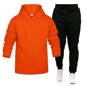 Conjunto Deportivo Unisex de 2 Piezas, Sudadera con Capucha Naranja y Pantalones Deportivos Negros, Color Sólido, Casual, Transpirable, Manga Larga, con Cordón Ajustable, Corte Regular - Product Image 2