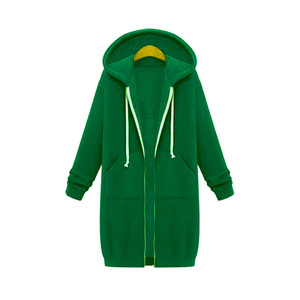 Venta al por mayor de las mujeres Casual sólido bolsillo cremallera con capucha polar túnica sudadera Chaqueta larga encaje cálido Otoño Invierno desgaste - Product Image 4