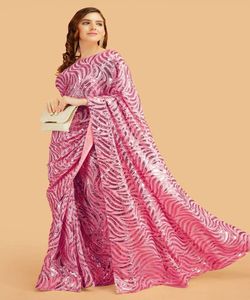 Fabuleux Look riche indien femme Saree chemisier non cousu pour la réception de fête bas prix vêtements ethniques vêtement en soie rayonne - Product Image 2