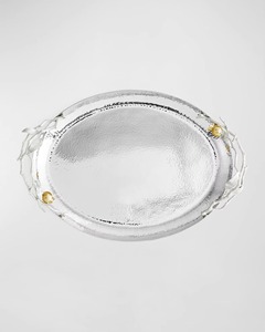 Nueva Bandeja Ovalada de Almacenamiento y Servicio de Acero Inoxidable, Ecológica, de Lujo y Estilo Contemporáneo, en Color Plata y Dorado, con Asa - Product Image 3