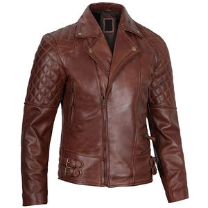 Chaqueta Varsity de Alta Calidad para Hombre, Cuello Alto, Cuero Genuino Marrón, Personalizable, Forro de Lona Acolchado, Bolsillo Frontal con Cremallera, Tejido - Product Image 3