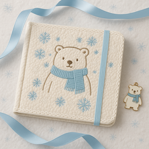 LABON adorabile orso polare taccuino ricamato con fiocco <span class=keywords><strong>di</strong></span> <span class=keywords><strong>neve</strong></span> Design tessuto morbido diario con chiusura elastica perfetta per l'inverno - Product Image 4