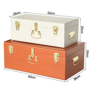 Set of 2 Decorative <b>Metal</b> Storage Trunks with Hardware Hasps Beige and Orange Keepsake Chests for Home Decor - Product Image 5