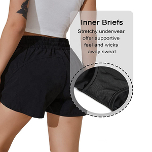 96% Nylon 4% Spandex Pantalones cortos de cintura alta para mujer True Fit Estilo deportivo con bolsillo oculto y forro transpirable - Product Image 3