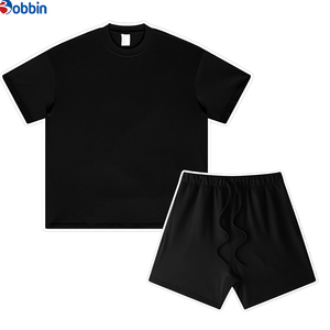 Conjunto de Camiseta y Pantalones Cortos Unisex de Algodón de Alta Calidad, Hombros Caídos, Estilo Holgado, con Logotipo Personalizado, 2 Piezas, Conjunto Deportivo para Hombres de Talla Grande - Product Image 2