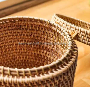 ARTISAN CRAFT Round <b>Rattan</b> Tissue <b>Box</b> Handmade Classic Design Natural Color Customizable Size & <b>Storage</b> - Product Image 5