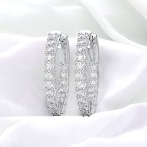 Simple Diamond Elegance 1.00Ct Round Lab Grown Diamond In Out Hoop Boucles d'oreilles en argent sterling Vente en gros OEM - Product Image 1