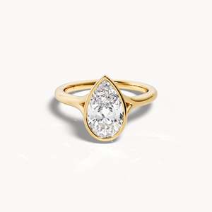 Cincin Berlian Buatan Laboratorium Emas 14k Model Bezel Bentuk Tetesan Air untuk Pertunangan - Product Image 5