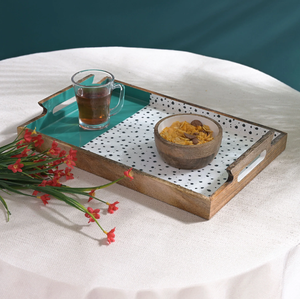 AK ถาดเสิร์ฟพร้อมด้ามจับทำจากไม้มะม่วงทรงสี่เหลี่ยมพิมพ์ลายออกแบบได้ตามต้องการมีหลายสีสำหรับตกแต่งคาเฟ่/ตกแต่งโต๊ะ - Product Image 1