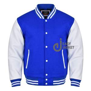 Varsity Vestes Bleu Laine Blanc Manches En Cuir Lycée Letterman Vestes Personnalisées Pour Hommes - Product Image 1