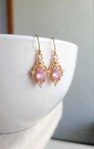 Boucles d'oreilles clous en argent sterling 925 plaqué or 18 carats avec saphir rose, pierre précieuse vintage, filigrane, cadeau d'anniversaire - Product Image 5