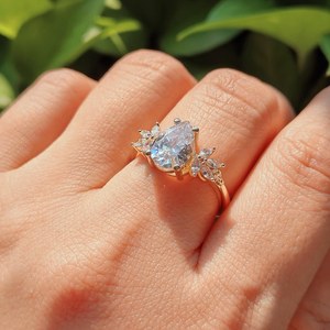 แหวนเซอร์คอนตัดรูปลูกแพร์ชุบทองสำหรับผู้หญิง14K ไมโครปูเครื่องประดับแฟชั่น CZ 925เงินสเตอร์ลิงพร้อมกล่องของขวัญสำหรับเธอ - Product Image 2