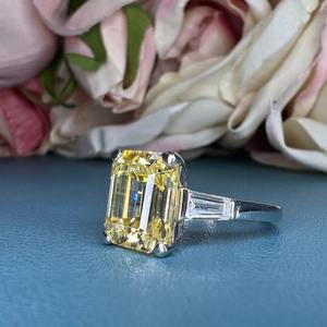 Romántico 925 Plata fina Original Moissanite amarillo Esmeralda Baguette corte anillo elegante compromiso boda regalo para ella en las fiestas - Product Image 4