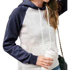 Sweat-shirt décontracté pour femme, couleur contrastée, en tricot de polyester, manches longues, avec capuche, longueur classique, mode d'hiver - Product Image 2