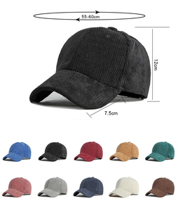 Mode unisexe velours côtelé casquettes de Baseball Style Vintage chaud hiver Sport papa chapeau broderie à la main Simple couleur unie 5 panneaux - Product Image 4
