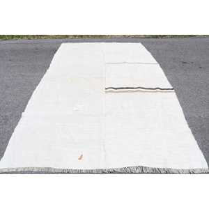 พรมวินเทจขนาด 6.1x10.5 ฟุต พรมลายทางสีขาวสไตล์ตุรกี ทำจากขนสัตว์ - Product Image 1