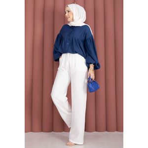 Women's <b>Elastic</b> <b>Waist</b> Wide Leg <b>Trousers</b> Breathable Oxford Blend Fabric Soft Casual Cargo Pants White XL Size - Product Image 3