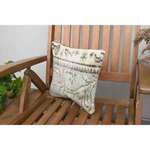 Beige Wool Kantha <b>Patchwork</b> Pillow 12x12 Inch Luxury Rustic <b>Throw</b> Pillow Vintage Fluffy Embroidered Printed Patterns for Floor - Product Image 3