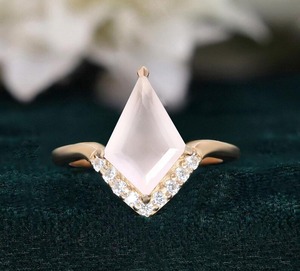 Vente en gros or rose 14 carats 925 bague de fiançailles mariage promesse quartz rose CZ pierres précieuses pour les fêtes anniversaires style mignon - Product Image 2