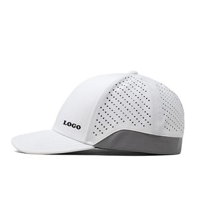 Casquette de baseball 100% polyester avec logo brodé 3D personnalisé 6 panneaux, casquette de papa perforée blanche découpée au laser, casquette de baseball sport imperméable - Product Image 1