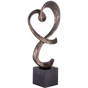 Swirling Heart Shaped Modern Sculpture Nickel Finished Silvery Appearance Black Base Home Office <b>Shelf</b> Elegant Accents - Product Image 4