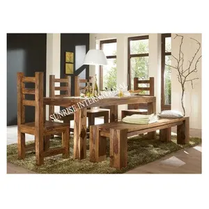 Exclusive Collection of Optimum Quality Chunky Sheesham Wood Dining Table Chair and Bench Furniture Set from Indian Supplier