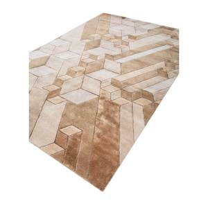 พรมทำมือ Acar ลายเรขาคณิต ขนสัตว์และใยวิสโคส รุ่น Tnq-3229 สีเบจ-น้ำตาล ลายเพชร รูปทรงสี่เหลี่ยมผืนผ้า สำหรับห้องนั่งเล่นวัยรุ่น ทางเดิน และใช้ในบ้าน - Product Image 2