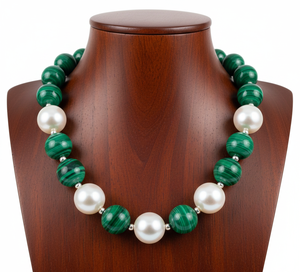 Collier pour femme en argent 925 de 18 pouces, nœud à la main, géométrique, tendance, accessoire de mode, pierre de malachite naturelle, perles, cadeau - Product Image 4