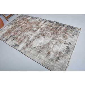 Vintage Rug, Area 4.5x7.5 ft Turkish Rug, <b>Brown</b> Blue Abstract <b>Wool</b> Rug - Product Image 1