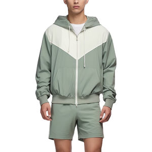 Ensemble survêtement deux pièces personnalisable, coupe-vent et short, décontracté, uni, patchwork, nylon, streetwear, automne, extérieur, léger - Product Image 1