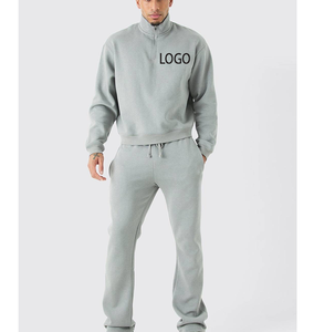 Conjunto Deportivo de 2 Piezas para Hombre, Ropa Deportiva de Algodón y Felpa, Sudadera con Media Cremallera y Pantalones de Pierna Recta, Logotipo Frontal - Product Image 4