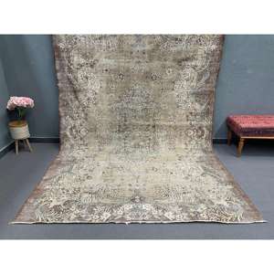 Tapis vintage surdimensionné 7,1x10,6 pi (217x324 cm), marron, motifs plantes et arbres, tapis turc - Product Image 1