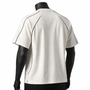 Camiseta Personalizada Extra Grande con Ribete en Contraste para Hombre, Blanca, Estilo Urbano Minimalista, Raglán, de Algodón, Manga Corta - Product Image 6