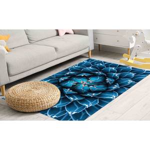 Alfombra con Acentos Florales: Patrón de Flores Azules, Alfombra Impresa para Entrada o Pasillo, Alfombra Delgada No Tejida - Product Image 5