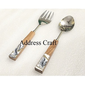 Excellent Quality Salad Server Wooden Handle Stainless Steel Spoon Fork Set <b>Cookware</b> Tableware <b>Kitchen</b> Tools Silverware Cutlery - Product Image 1