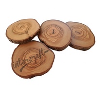Sous-verres ronds en bois d'olivier naturel, ensemble de 10 cm de diamètre, 1 cm d'épaisseur, écologiques, style rustique méditerranéen, INTERCRAFT, pour table basse