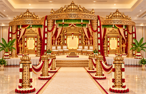 Kalyana Mandapam Tradicional del Sur de la India con Tallado Dorado, Compre un Majestuoso Conjunto de Mandap Dorado de Fibra para Bodas del Sur de la India, Australia - Product Image 4