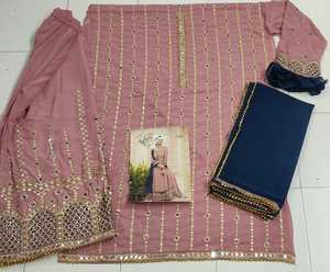 Dernière tenue de créateur Heavy Fox Georgette Salwar Suit & Dupatta avec broderie avec pierre véritable miroir à vendre - Product Image 3