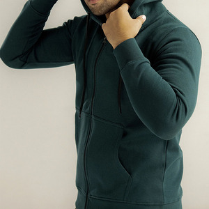 Sweat à capuche 100% coton polaire à capuche pour hommes Sweat à capuche zippé à motif solide pour l'hiver - Product Image 2