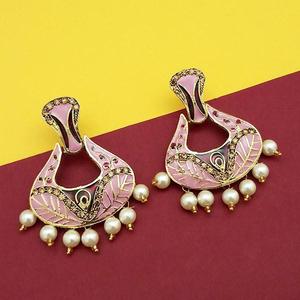 Kriaa 1314242D Modelo Pink Meenakari Pendientes colgantes Colgantes de piedra austriaca fina - Product Image 1