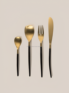 Ensemble de couverts en acier inoxydable de qualité supérieure fourchette couteau cuillère manche or et noir ensemble de couverts de luxe pour la fête de mariage - Product Image 5