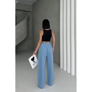 <b>Elastic</b> <b>Waist</b> Palazzo Trousers 7076 - Medium Blue - Product Image 4
