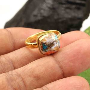 แหวนทองแดงสีเทอร์ควอยส์หอยนางรมธรรมชาติที่สวยงามรูปทรงเบาะ925เงินสเตอร์ลิง18K ไมครอนชุบทองเครื่องประดับสำหรับงานแต่งงาน - Product Image 3