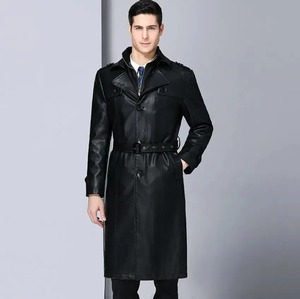 Factory-Made Custom Men's Autumn Winter Jacket Long <b>Trench</b> <b>Coats</b> in Natural Sheepskin Home Casual with Stand Collar - Product Image 3